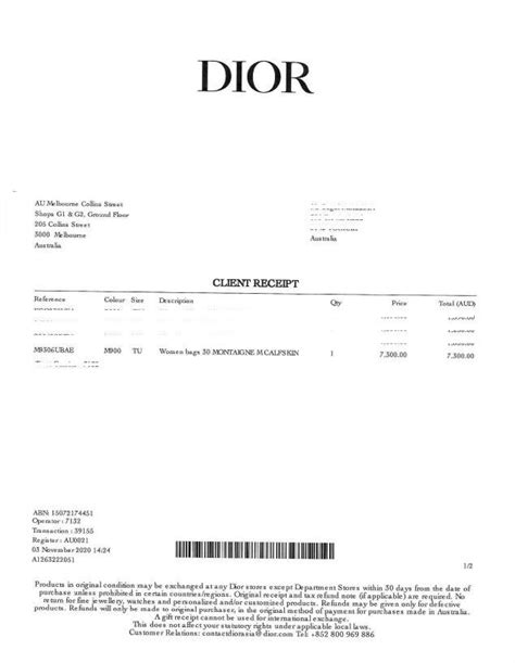 dior rechnung|Dior invoice template.